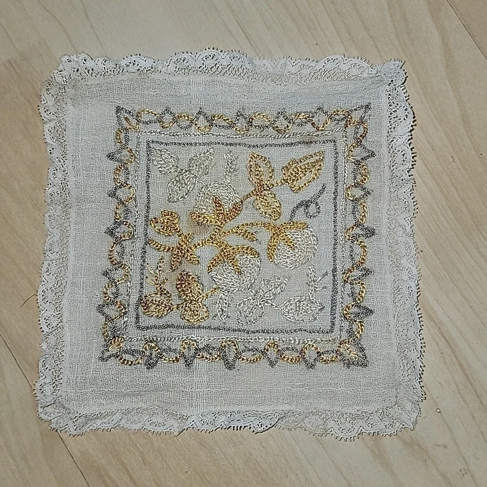 Syrian Aghabani Vintage Hand Embroidered Lace Coasters 9 Pieces